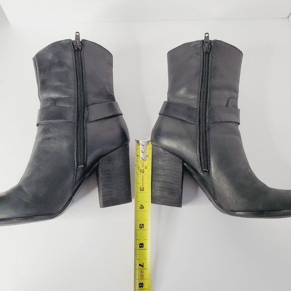 GUESS Genuine Leather Buckle Heel Moto Boots - Picture 8 of 11